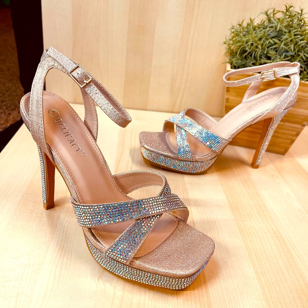 Rose gold squared toe rhinestone Heel